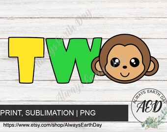 Cute Monkey Birthday png, Two Monkey png, 2nd Birthday png, 2nd Birthday Shirt png, Monkey Themed Birthday png