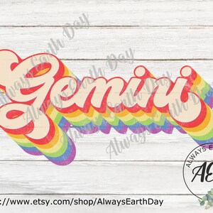 Gemini png, Gemini Sublimation Download, May Birthday png, June Birthday png, Gemini Rainbow, Zodiac Signs png, Zodiac png, Retro, Astrology