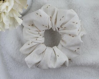 Large Cotton White Floral Scrunchie