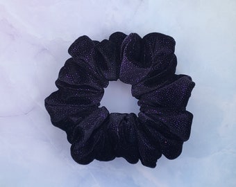 Large Black Velvet Scrunchie with Purple Sparkle