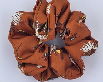 Large burnt orange floral scrunchie