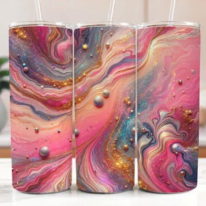 Rainbow Tumbler Wrap Marble Neon Colors and Gold Glitter, pastel pink 20oz Tumbler Sublimation Design PNG, Alcohol Ink Tumbler PNG File