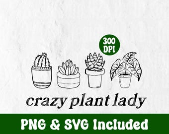 Diseño de plantas imprimible con diseño de arte digital para amantes de los jardines, descarga instantánea, diseño de plantas divertidas y locas.