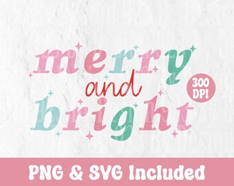 Retro Christmas Png Merry & Bright Png Merry Bright Shirt Sublimation Bunte Weihnachten Png Rosa Weihnachten Png bunt fröhlich und hell
