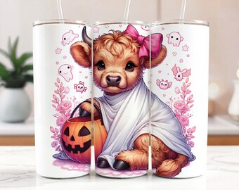 Coquette Highland Kuh Halloween Tumbler Wrap, gruseliger Geist PNG (digitaler Download)