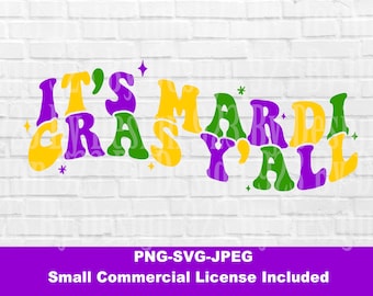 Retro Mardi Gras SVG PNG JPEG | "It's Mardi Gras Y'all" Design