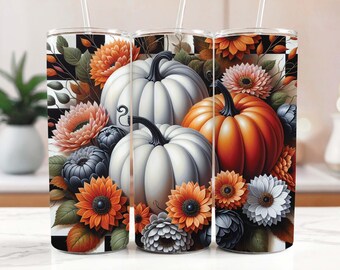 Kürbis Herbst Tumbler Wrap PNG Digitaler Download für 20 oz Skinny Tumbler Country Herbst Sublimationsbecher Designs Rustikale Herbst Tumbler Datei