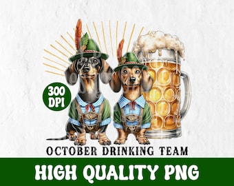 Oktober Bier Hund Png, Oktober Bier Festival PNG, digitaler Download, deutsches Bierfest, trinkendes Team png, deutsche Dackel Sublimation de