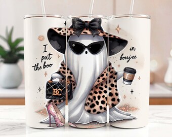 Ich setze das Boo in Boujee Geist Tumbler Wrap PNG, Kokette Halloween 20 Unzen Skinny Tumbler Sublimation, gruselige Saison Tumbler, Halloween Mama