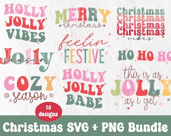 Retro Weihnachts-Svg-Bundle Groovy Weihnacht-Png-Bundle Weihnachten Shirt svg Feiertags-Svg-Frohe und helle Weihnachtssublimations-Designs