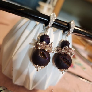 Purple druzy agate drop silver earrings Purple gemstone earrings Druzy dangle gemstone earrings Drusy druzies Gifts for her