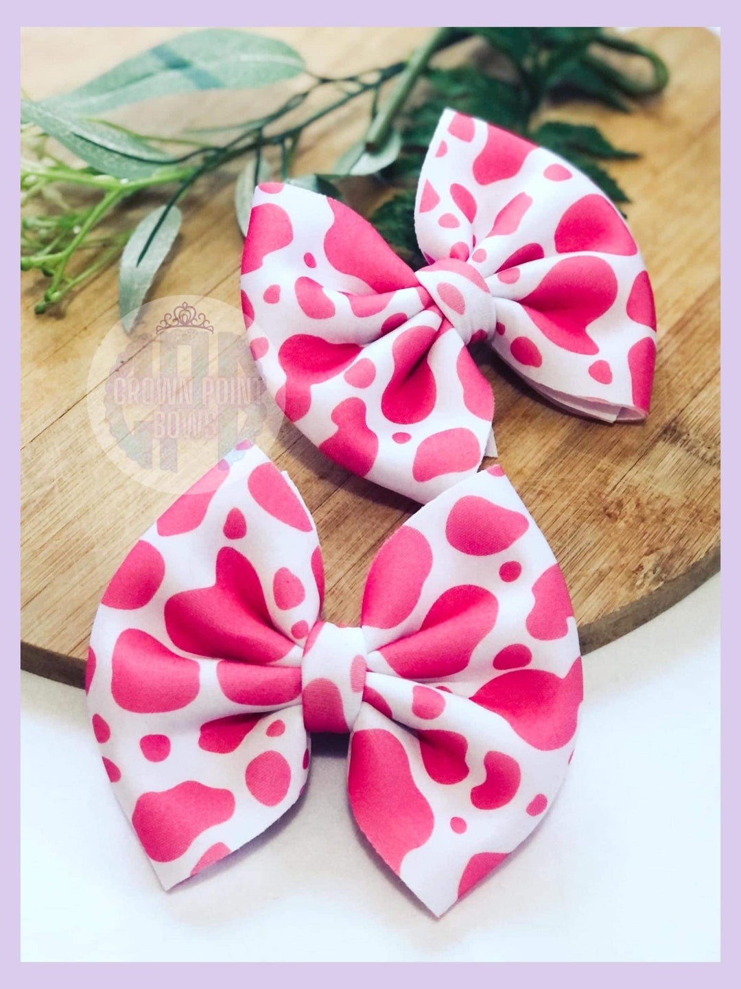 Pink cow print fabric bow etsy