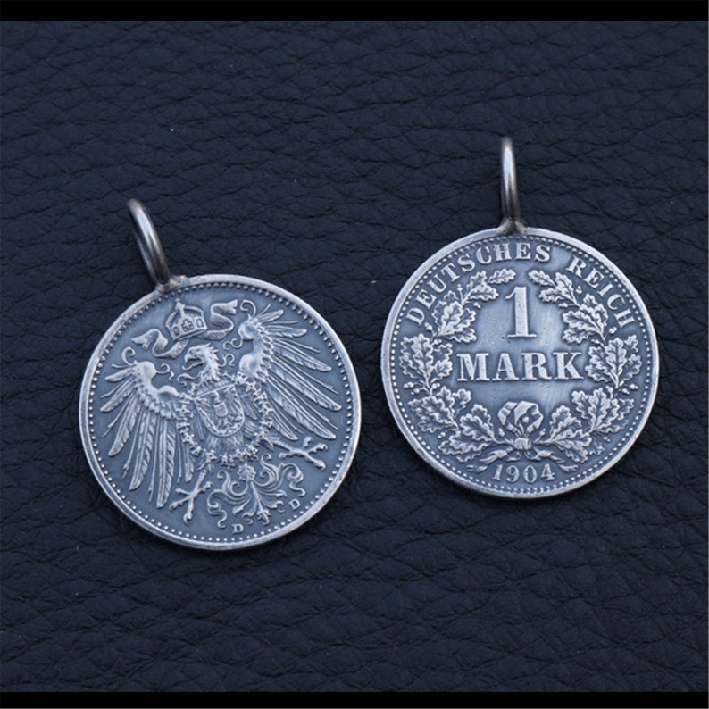 Handmade Silver Coin Pendant Made Of 1 Mark Coin 90/% Silver Eagle Handcrafted Anniversary Gift Jewelry Present Antique Coin
