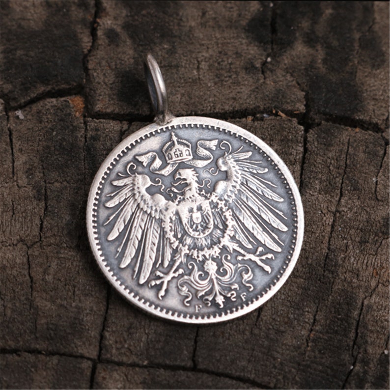 Handmade Silver Coin Pendant Made Of 1 Mark Coin 90/% Silver Eagle Handcrafted Anniversary Gift Jewelry Present Antique Coin