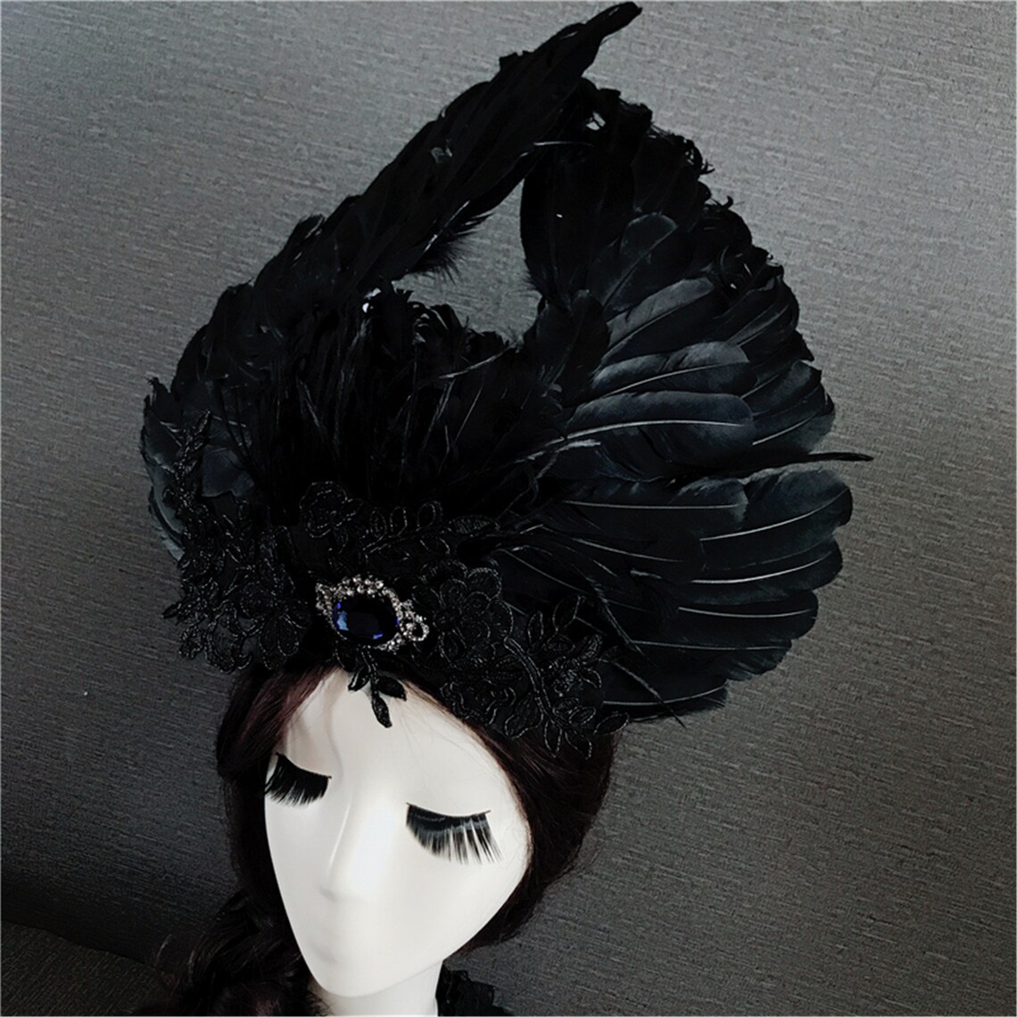 Black further headpiece Cosplay headband Custome witch | Etsy