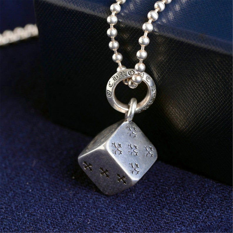 Delicate Silver Dice Necklace Solid 925 Sterling Silver Hand Etsy