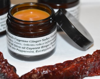 CAYENNE Pepper GINGER COMFREY Wild Lettuce Salve Soothing Muscle Rub Joints Essential oils Clove Peppermint Myrrh Frankincense Handmade 2oz