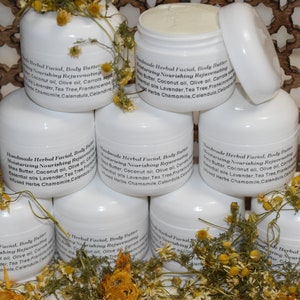 Botanical Body Butter, 4oz Herbal Infused Body Butter, Herbal Facial Cream, Shea Butter, Essential oil, Moisturizing, Handmade