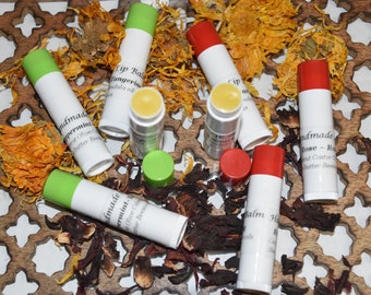 Natural Herbal LIP BALM, Calendula oil, Essential oil, Shea Butter, Moisterizing, Soothing Cracked Chapped Lips, Handmade
