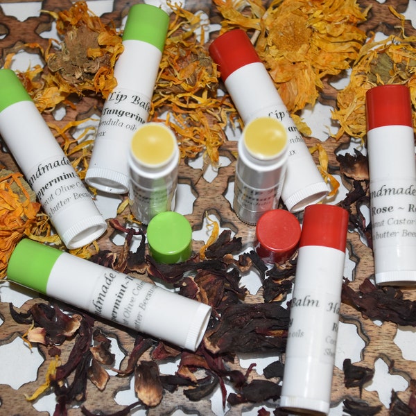 Natural Herbal LIP BALM, Calendula oil, Essential oil, Shea Butter, Moisterizing, Soothing Cracked Chapped Lips, Handmade