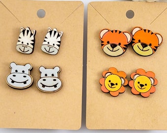 Wooden Animal Earrings for Kids and Adults, Animal Earrings for Her, Wooden Stud Earrings, Stud Earrings for Girls