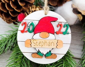 Personalized Hand Painted Gnome Christmas Ornament 2025
