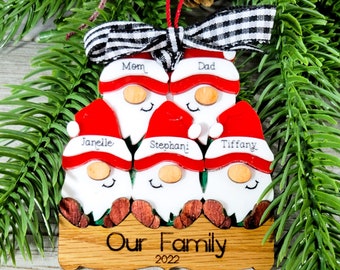 Personalized Engraved Acrylic Gnome Family Christmas Ornament - Customizable with Names and Date