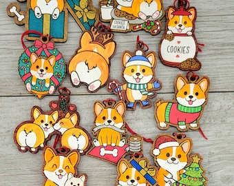 Adorable Handcrafted Corgi Christmas Ornament Set