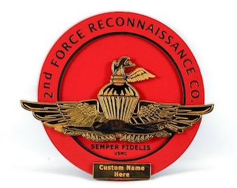 Recon Plaque - US Marines Corp Insignia - Handcrafted Wood Military Memorabilia - Perfect Gift for Veterans