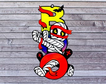 Cute Wooden BOO Halloween Hanger Sign with Mummy
