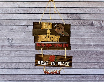 Halloween Hanging Dead and Breakfast Sign, Reclaimed Wood