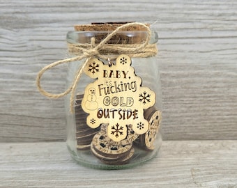 Handcrafted Engraved Wood F*ck Flakes in Jar - Funny and Quirky Gift Idea