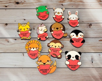 Engraved Wood Animal Pocket Hug Tokens, Valentine's Gift, Gift Ideas for Kids