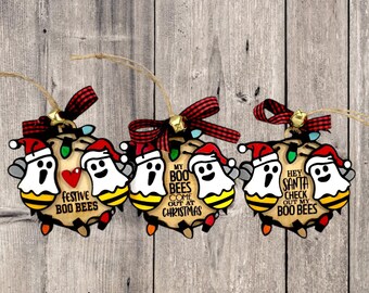 Handmade Wood Boo - Bees Christmas Ornament