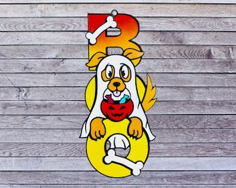 Handmade Wood Halloween Ghost Puppy Door Hanger