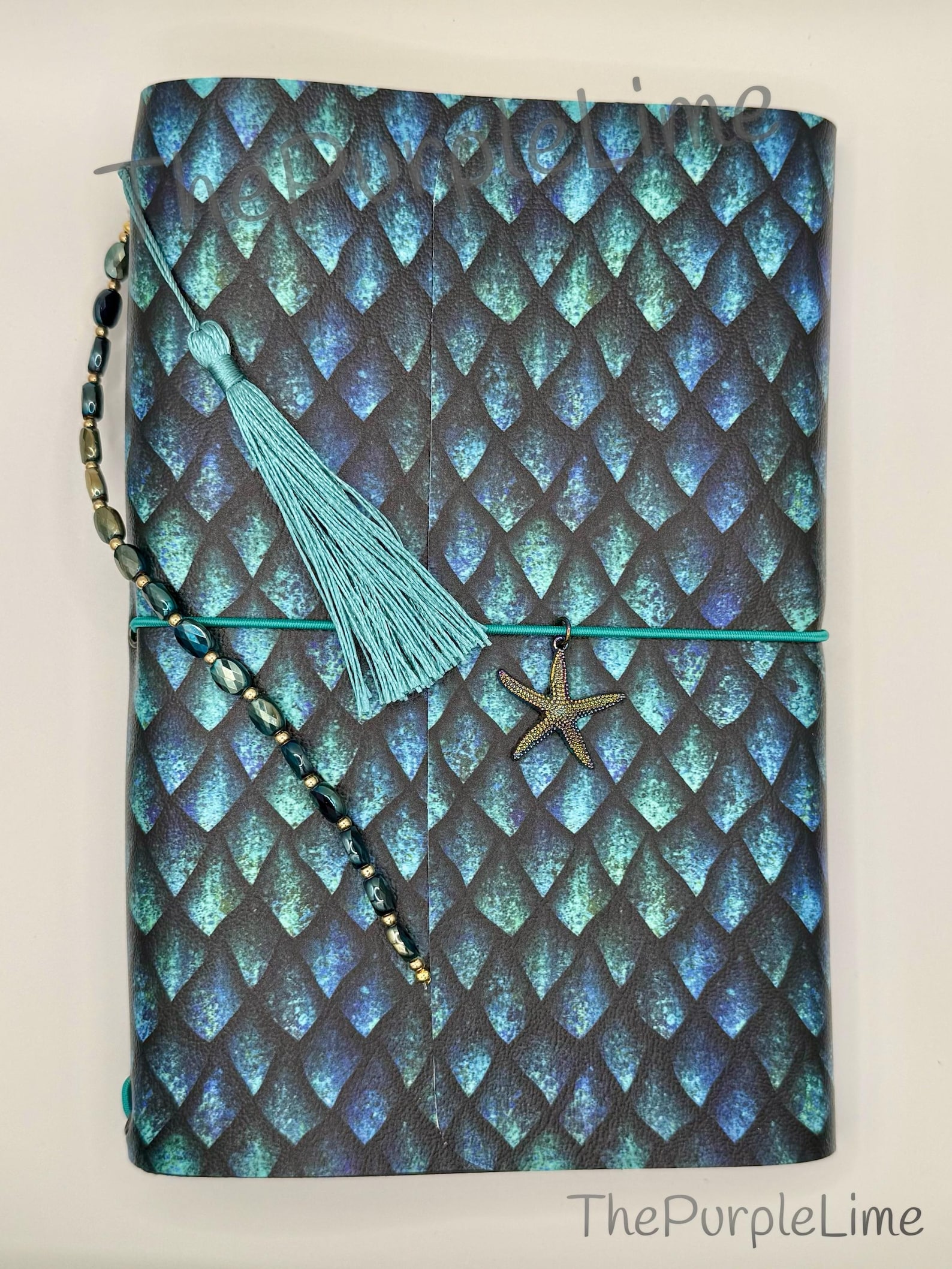 Mermaid Teal A5 Journal Cover | Faux Leather, Starfish | Includes 4 Blank Inserts