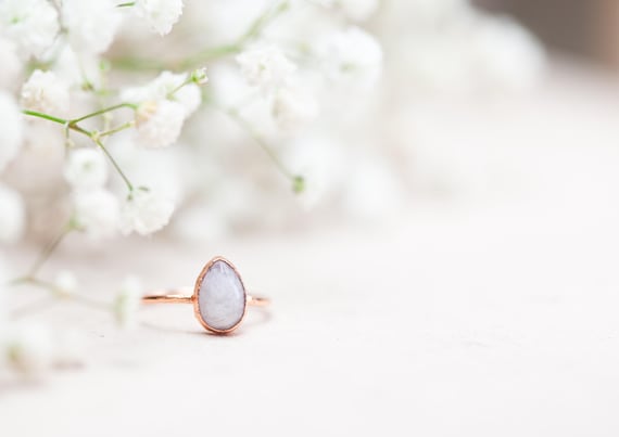 Raw Copper Peristerite Ring - Size FR54 / US6.75 - Natural Stone Jewelry - Handmade Gift