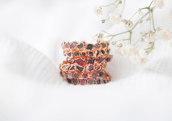 Raw copper tourmaline crystal ring - Natural stones - Copper jewelry - Unique gift (made to order)