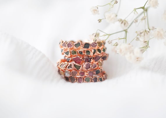 Raw copper tourmaline crystal ring - Natural stones - Copper jewelry - Unique gift