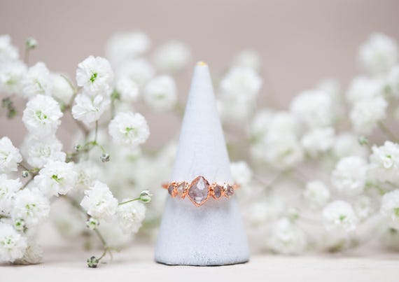Herkimer diamond ring in copper - Size FR54 - Natural stone ring - birth gift - handmade jewelry - raw crystal ring