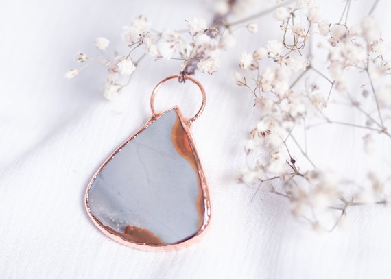 Polychrome Jasper necklace in raw copper - Polychrome Jasper pendant - Unique jewelry - natural stone - gifts