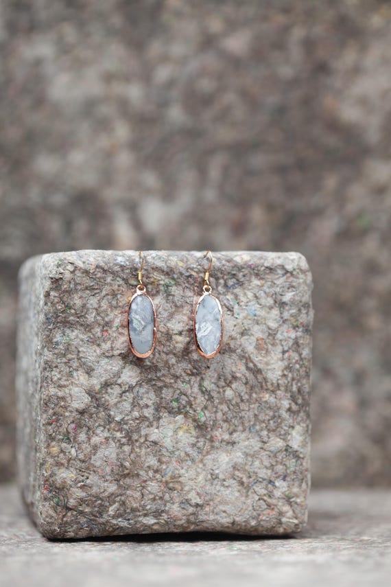 Grey Jasper earrings in electroformed copper - natural stone - handmade artisanal jewelry