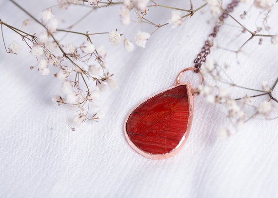 Red Jasper pendant in raw copper - Red Jasper necklace - Unique jewelry -