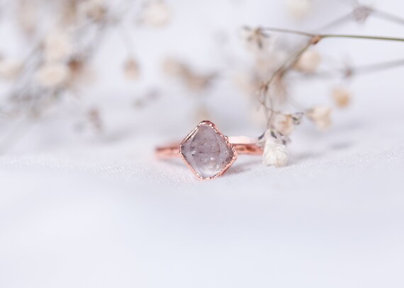 Herkimer diamond ring in raw copper - Size FR 52 - Natural stone jewelry Herkimer Quartz - Unique gift