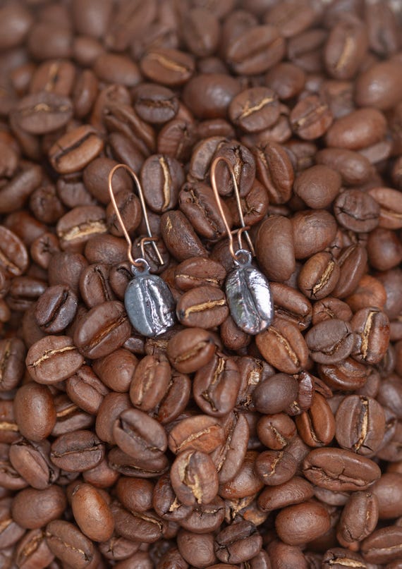 Electroformed copper coffee bean earrings - unique handmade jewelry