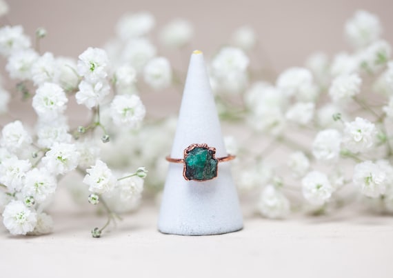 Raw Emerald Copper Ring - Size FR54 - Zambian Emerald - Handmade Ring - Unique Gift