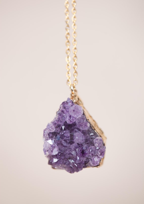 Collier Druse d'Améthyste - Bijou pierre naturelle - Cadeau unique - Pierre Améthyste - inspiration bohème