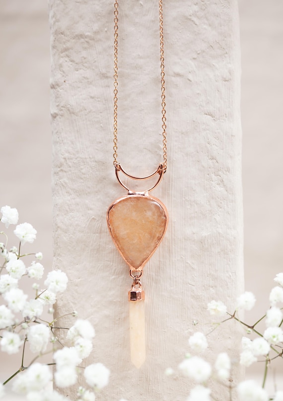 Yellow Aventurine Necklace in Raw Copper - Natural Stone Pendant - Electroformed Copper - Handcrafted Talisman - Handmade