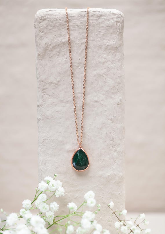 Raw copper aventurine necklace - Aventurine pendant - Natural stone jewelry - Unique gift