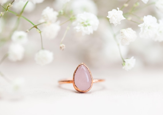 Raw Copper Rose Quartz Ring - Size FR55 / US7.25 - Natural Stone Jewelry - Handmade Ring -